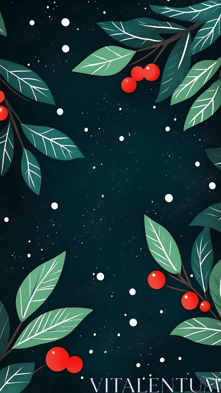 Winter foliage frame with stylized holly leaves and berries.