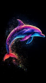 Neon bioluminescent dolphin arc with dispersing pigment spray