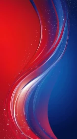 Red and blue curved abstract light waves on dark background.