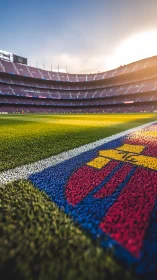 Sunlit stadium crest where grass, glory and colors collide.