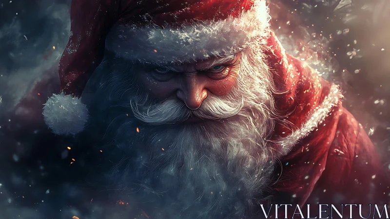 Intense Santa Claus portrait shows dramatic, moody expression