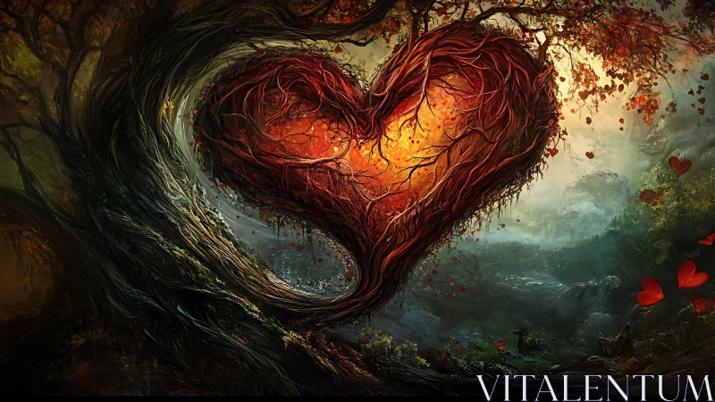 Luminescent Heart Form: Baroque Organic Structure in Arboreal Setting.