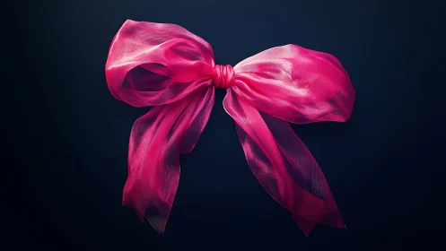 Pink fabric bow against dark background.