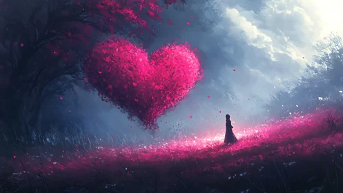Solitary Journey Through a Heart of Pink Light