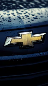 Golden grille emblem gleams sharply through the rain-soaked dark