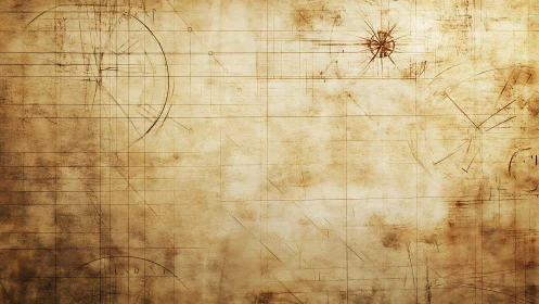 Vintage technical blueprint background with aged parchment texture.