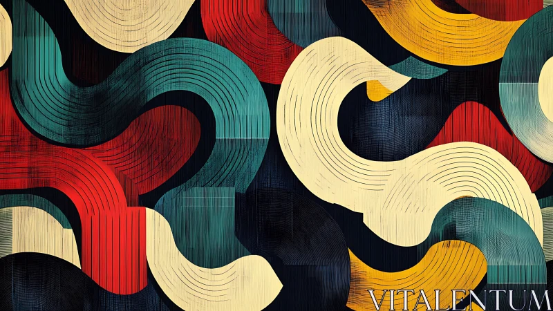 Curving chromatic ribbons in layered geometric abstraction.