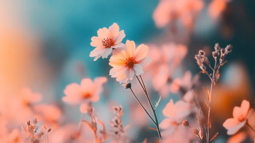 Coral Blooms Dance Against Turquoise Dreams
