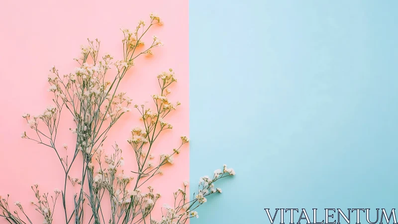 Delicate Baby's Breath Flowers on Split Pink Blue Background
