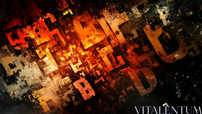 Blazing geometric shapes glow warmly in an abstract nightscape