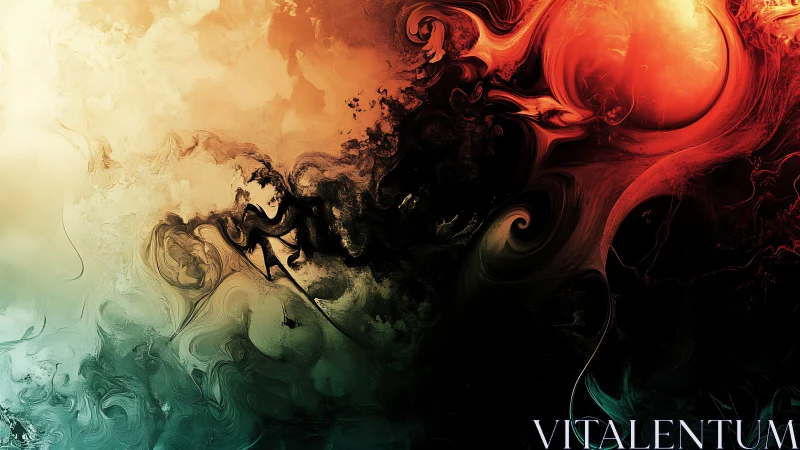 Swirling chromatic nebula engulfs a molten red celestial sphere