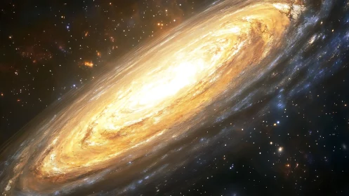 Blazing spiral galaxy tilts through a star-filled cosmos.