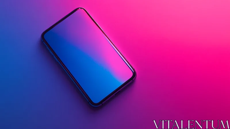 Smartphone with Blue-to-Magenta Gradient Display on Vibrant Neon Background
