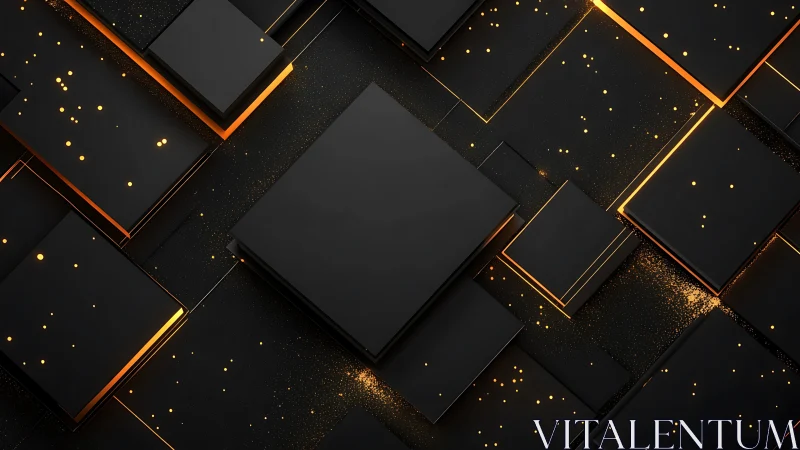 Midnight black cubes glowing with soft golden sparks.