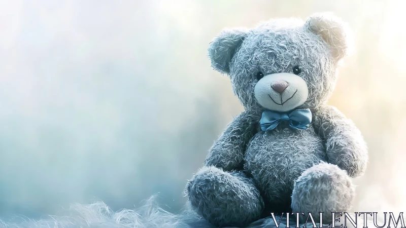 Soft-focus plush teddy bear rendered in pastel lighting