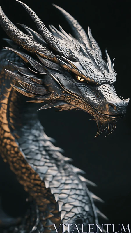 Steel-scaled dragon coils in shadow, radiating cold power