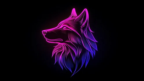 Neon wolf profile glows with vivid pink and blue lines.
