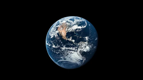 Earth from orbit with vivid oceans and cloud systems