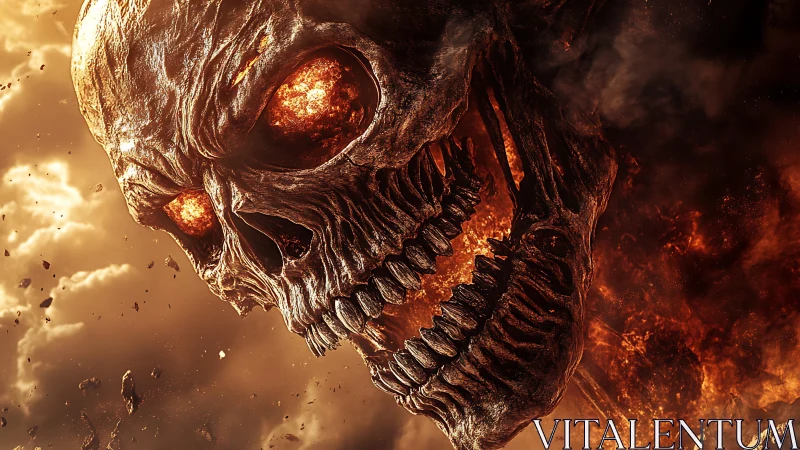 Burning demonic skull erupts from swirling molten firestorm