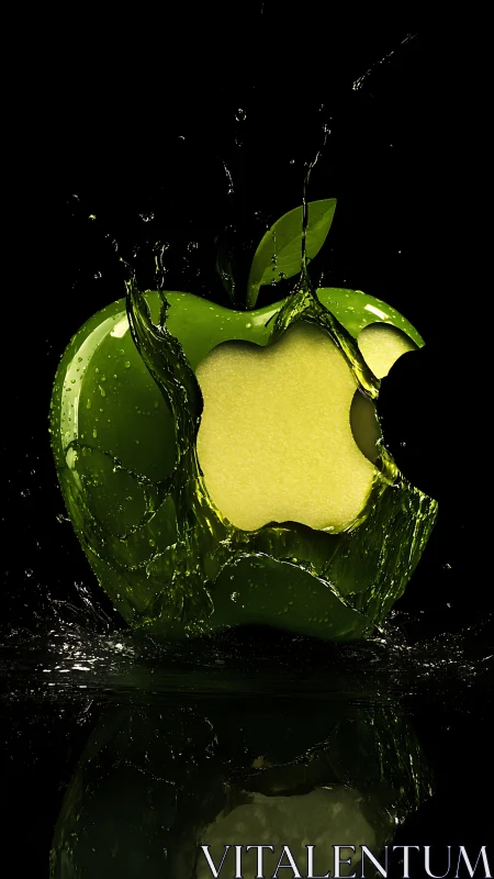 Green apple splash erupts around crisp bitten core.