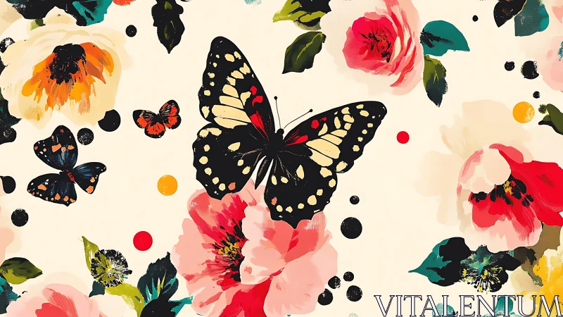 Bold butterfly pattern over loose painted florals.