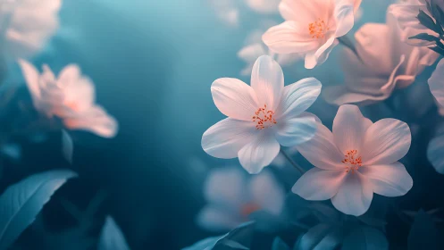 Pale Blossoms in Twilight Garden.