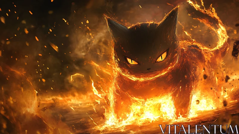 Fire-Engulfed Feline Silhouette With Incandescent Features.