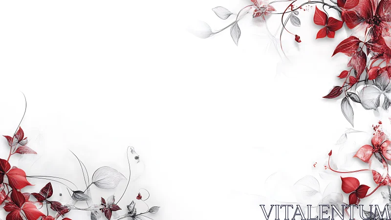 Red Floral Botanical Frame Design.
