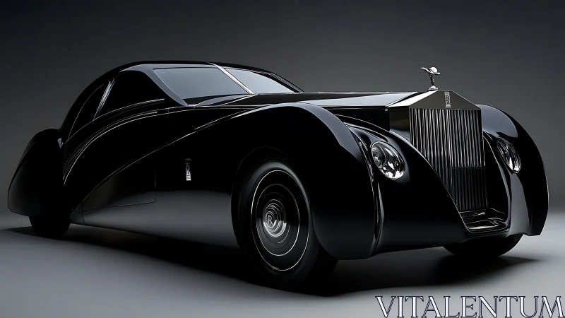 Streamlined black luxury coupe with retro-futurist contours.