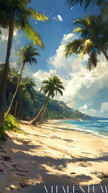 Tropical Palm Beach with Mountain Vista