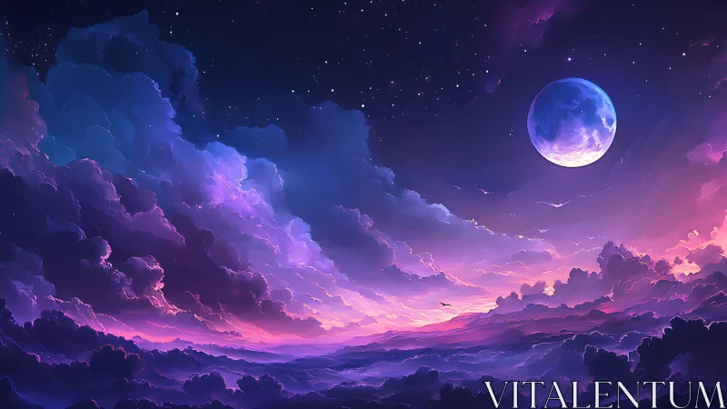 Lunar-lit nebula skyscape in luminous digital painting style.