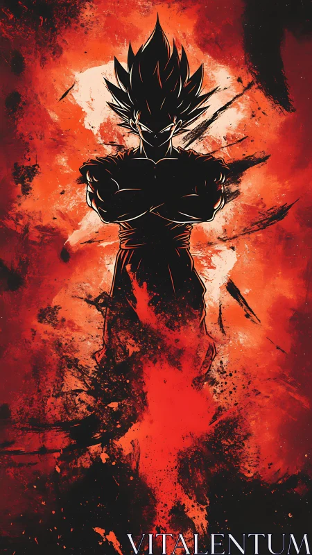 Silhouetted warrior in red energy storm, bold inked aura.