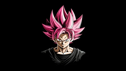 Stylized pink haired anime male portrait on black background
