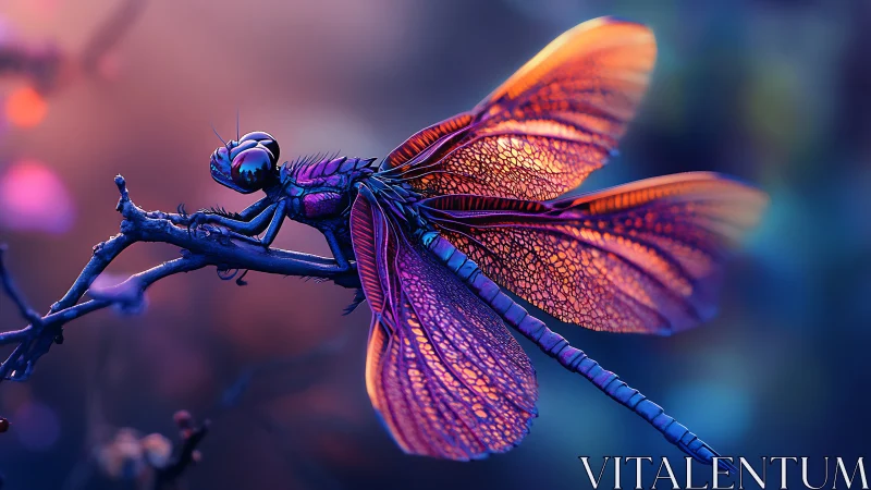 Macro digital painting of luminous dragonfly wing structure.