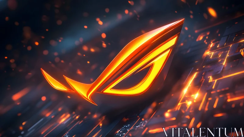 Futuristic Glowing ROG Logo in Digital Sci-Fi Art Style.