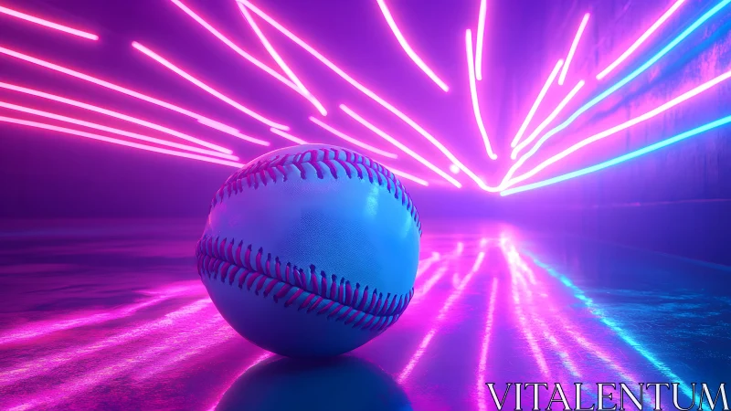 Baseball in Neon Lights with Futuristic Glowing Purple and Blue Style.