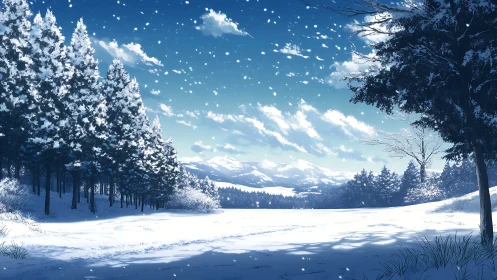 Snow-dusted pines guarding a blue-breathed winter valley.