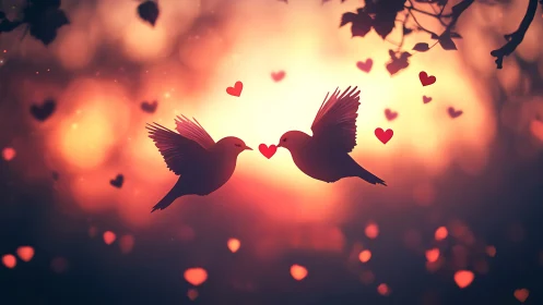 Two Birds Sharing Love in a Glowing Sunset