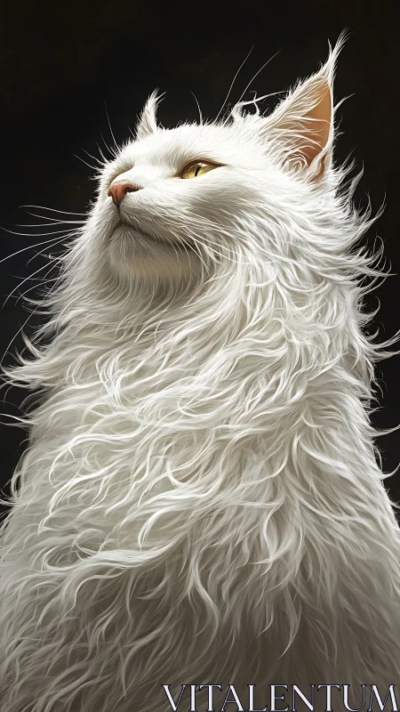 Majestic White Longhair Cat Portrait.