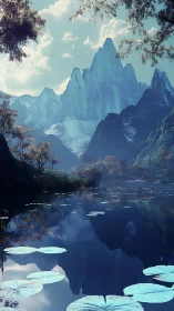 Silent glacial peaks rise above a mirror still twilight lake