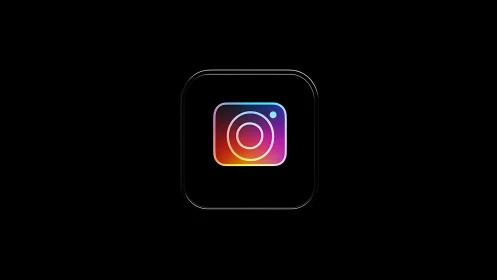 Minimalist Instagram camera icon on black digital background.