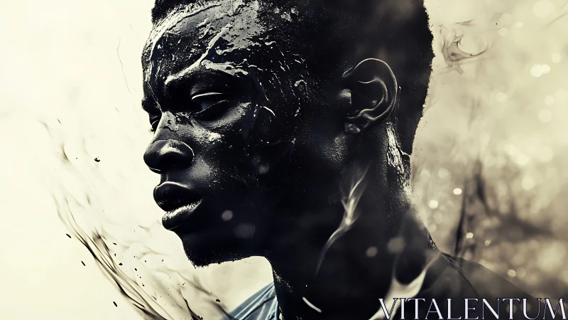 Ink-drenched profile walks the boundary between smoke and light