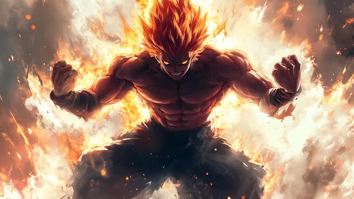 Fiery anime warrior unleashes explosive power in flames