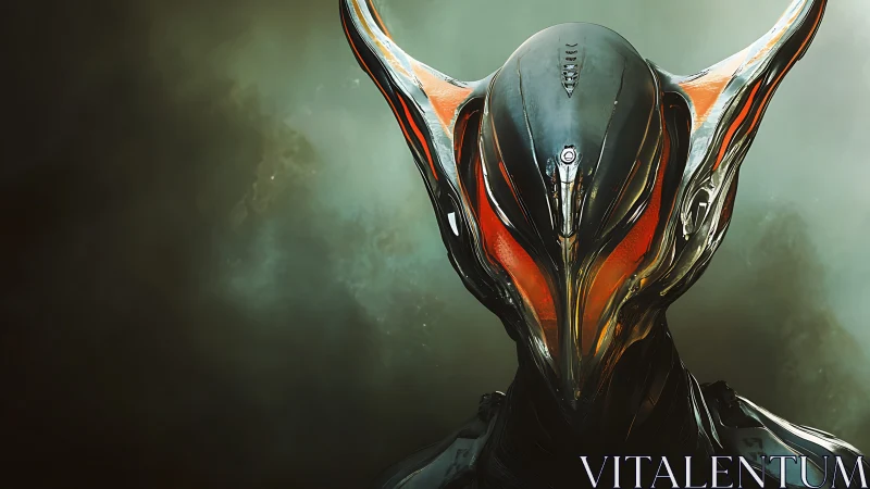 Alien cybernetic warrior emerges from a smoky void