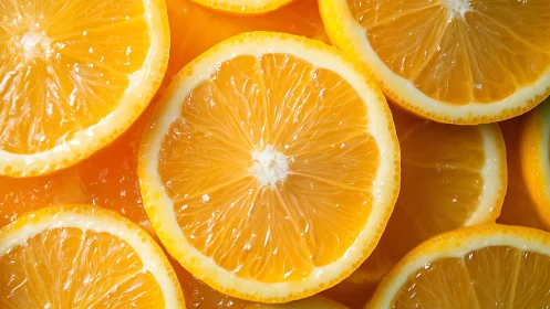 Fresh orange slices in tight vibrant citrus pattern.