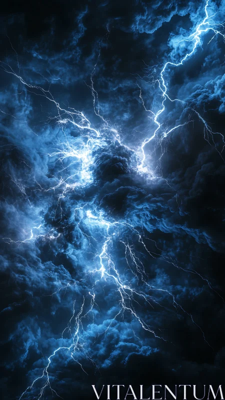 Electric storm core with branching sapphire lightning arcs.