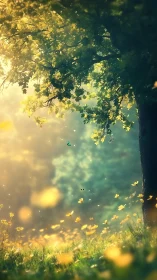 Backlit spring meadow with butterflies in shallow depth of field