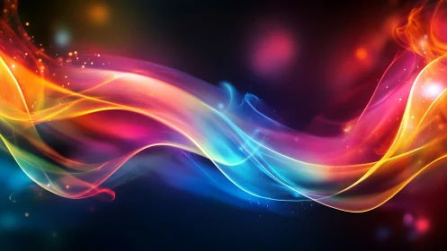 Glowing rainbow waves drifting gently through the dark.