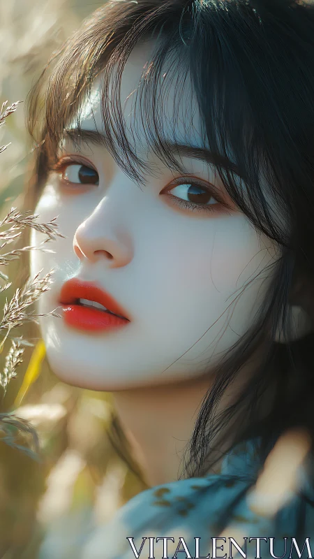 Close portrait of woman in soft outdoor natural light.