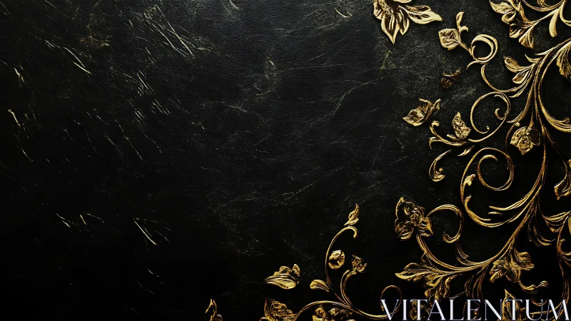 Golden floral scrolls glow gently against deep black